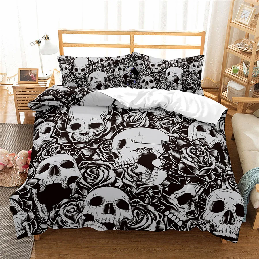 

Yi chu xin 3d sugar skull bedding sets queen size Blue light skull duvet cover set with pillowcase Bedclothes twin bedline