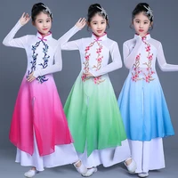 childrens chinese style classical elegant dance costumes girls umbrella dance fan dance show costume girls national wind hanfu
