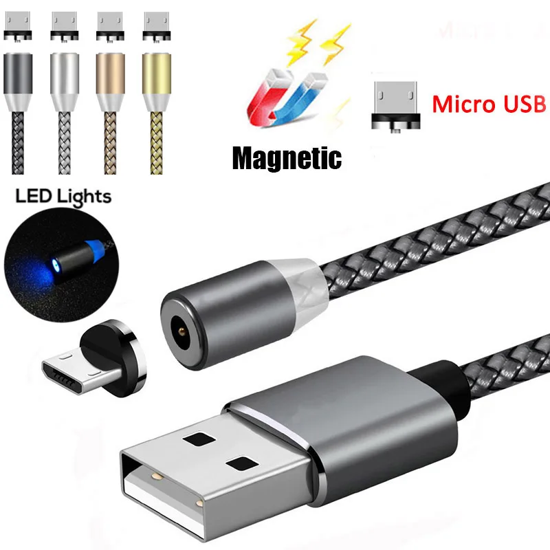 Светодиодный нейлоновый Плетеный Магнитный кабель Micro USB для передачи данных и