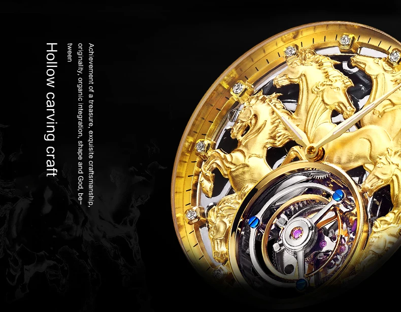 Tourbillon механические часы мужские Лидирующий бренд часы сапфировые зеркальные оригинальные ручные обмотки полый ход Мужские t Horse часы 24K позолоченные