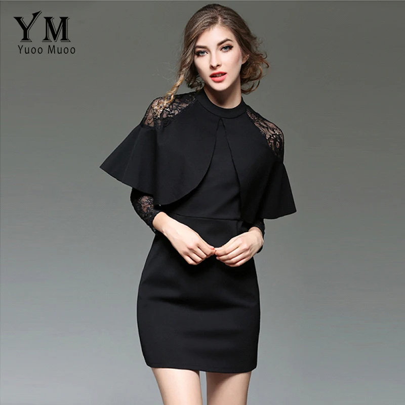 YuooMuoo Новое Брендовое дизайнерское женское черное мини-платье с рюшами