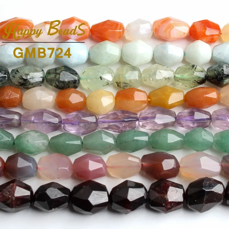 8x12mm Natural Stone Faceted Genuine Agates Jades Aquamarines Beads Loose Spacer For Jewelry Making DIY Bracelet Necklace | Украшения и