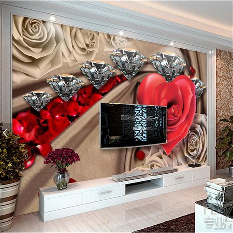 

beibehang Wall paper Custom Wallpaper Stickers Large Murals Luxurious Romantic Diamond Living Room TV Backdrop papel de parede