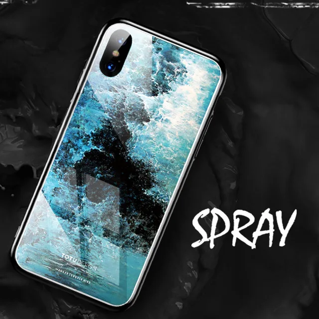 TOTU стеклянный чехол для телефона s для iPhone X 10 чехол из закаленного стекла задняя крышка Жесткий PC Coque для iPhone 8 7 Plus чехол Роскошный Fundas shell - Цвет: Spray