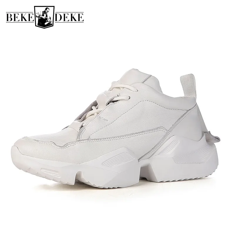 

Кроссовки мужские из натуральной кожи, на толстой подошве, белые