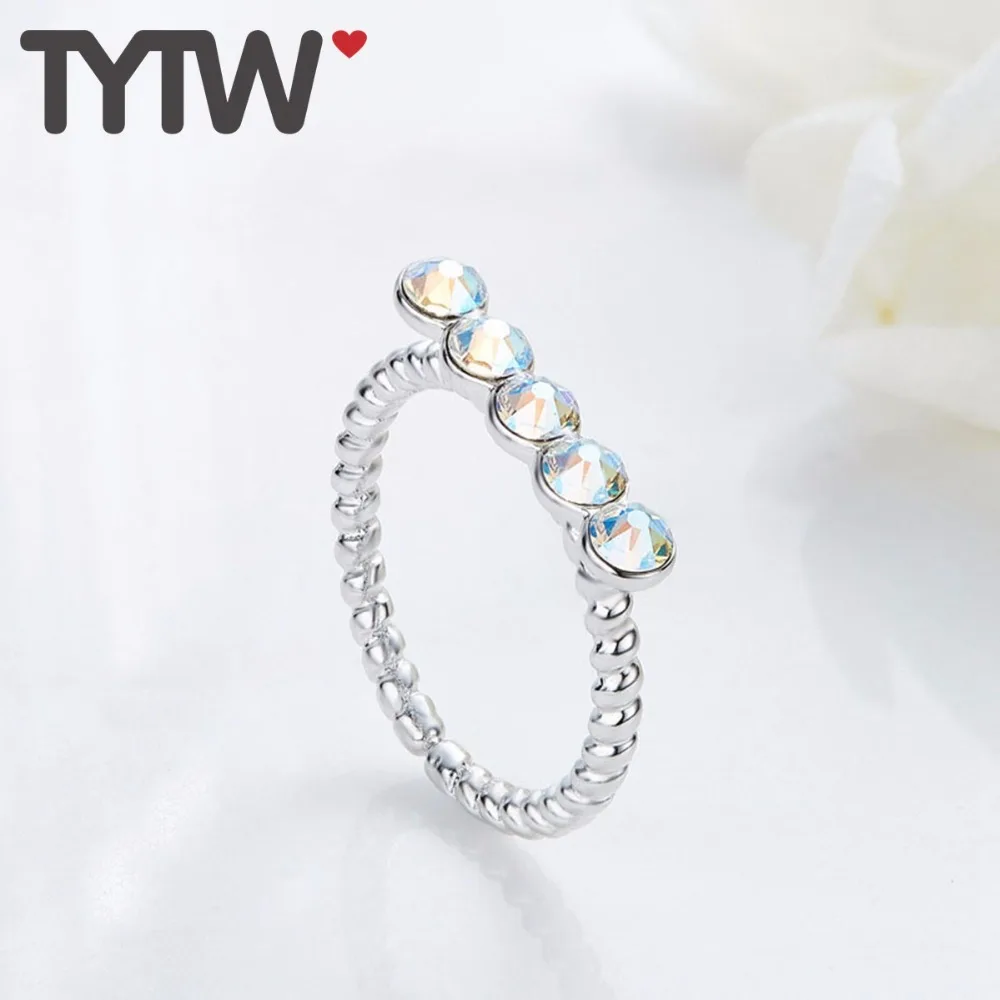 Кольцо TYTW 2018 с кристаллами из серебра 925 пробы модное женское кольцо на годовщину
