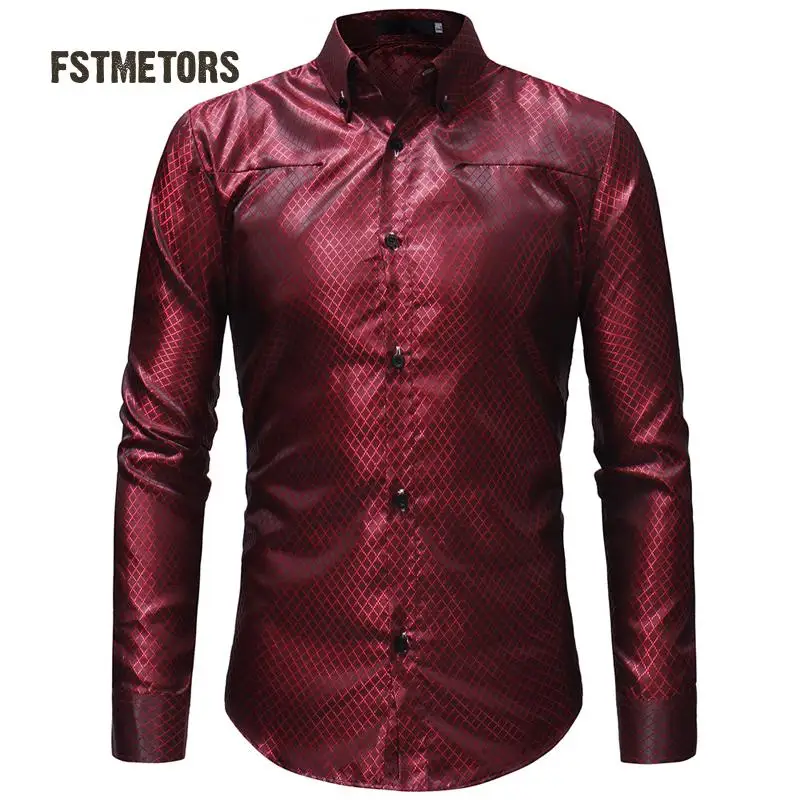 2018 FSTMETORS Осенняя мужская рубашка модная Однотонная с ромбовидной решеткой для