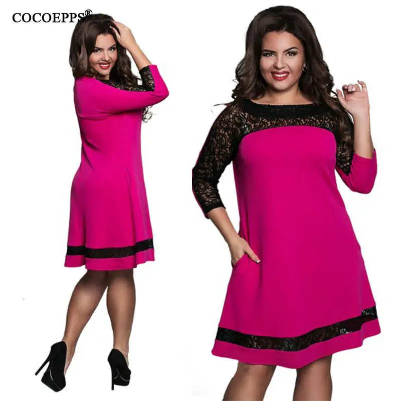 Женское кружевное платье с круглым вырезом большого размера | Женская одежда