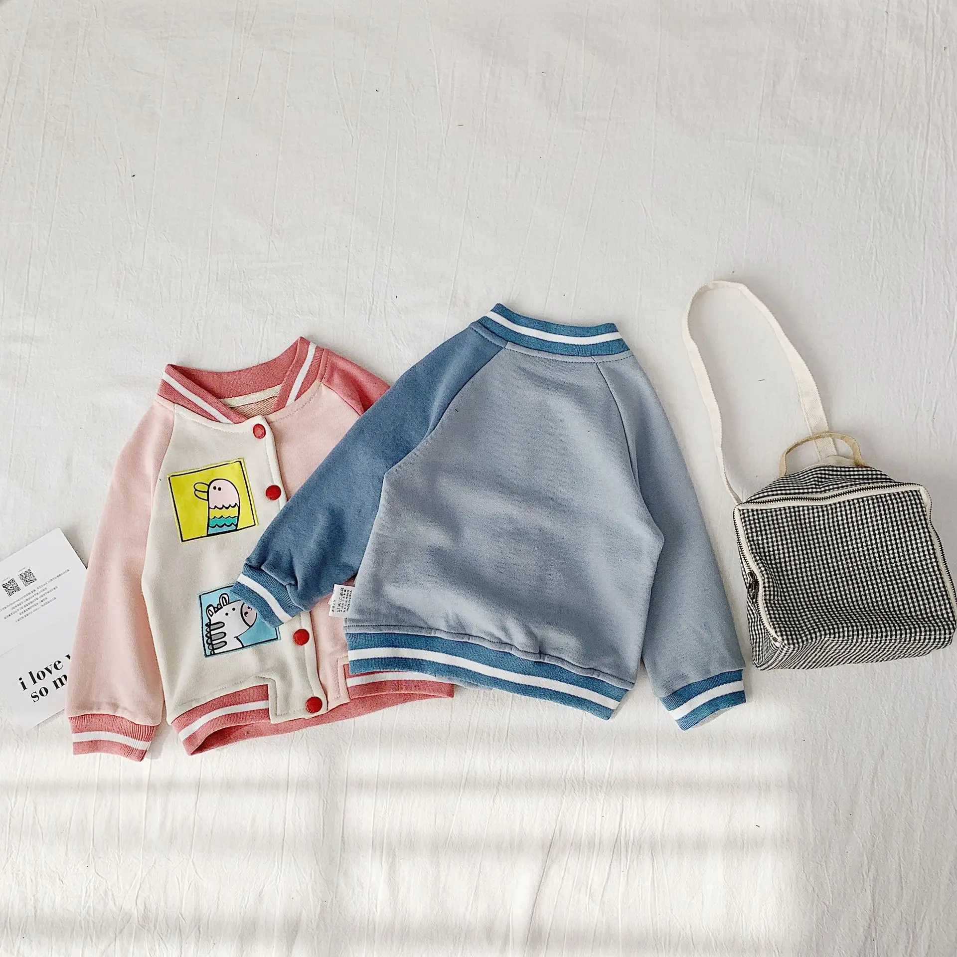 Autumn kids cartoon printing fashion color matching baseball jackets boys girls casual coats outwear