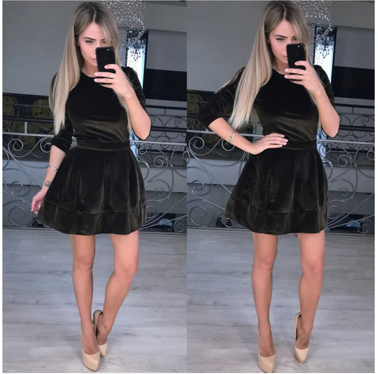 BJHOW корейское модное осеннее зеленое бархатное платье для женщин 2018 с круглым