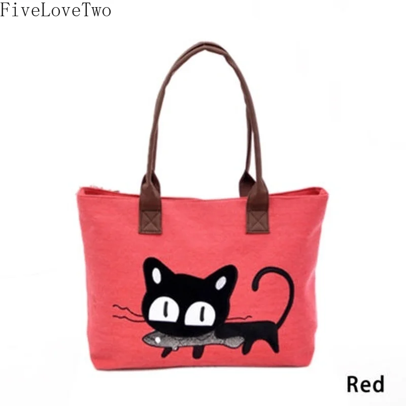 Fivelovetwo с мультяшным котом Для женщин милые Повседневное женская холщовая Сумочка