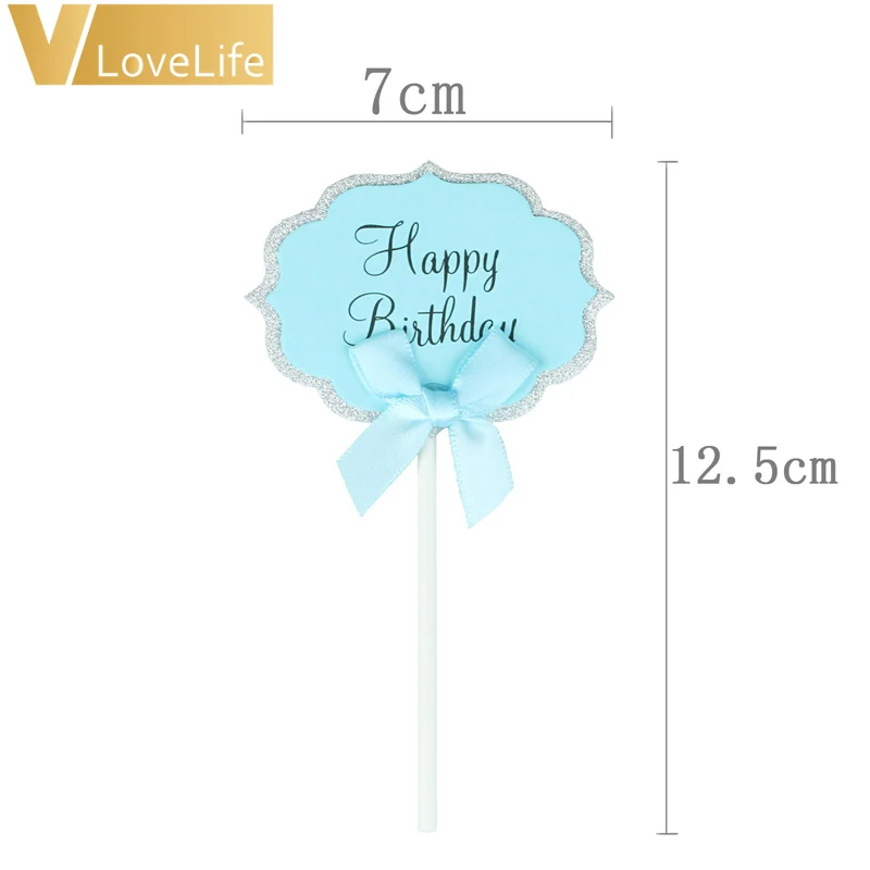 5 шт. торт Кекс Топпер письмо с днем рождения синий розовый бант ленты Детские