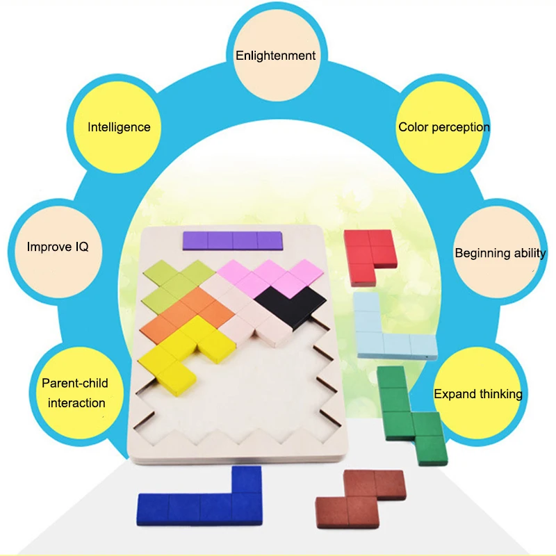Деревянный Тетрис умный квадратный пароль собранный Tangram Brain-Teaser 3D пазл