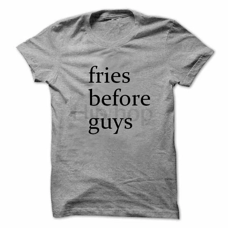 Надпись &quotFries Before Guys&quot футболка унисекс хипстерская с круглым вырезом