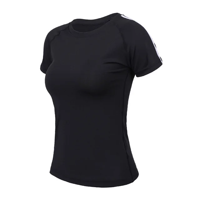 t-shirt black Женский комплект для йоги, гимнастический комплект, женская спортивная одежда, быстросохнущая одежда для фитнеса для женщин, рубашка+ брюки для бега, для тренировок, спортивный костюм размера плюс - Цвет: t-shirt black