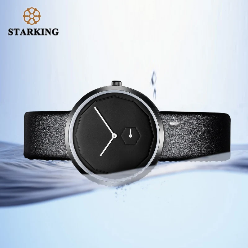 STARKING черные женские кварцевые часы Relojes Hombre 2017 унисекс 40 мм Безликий дизайн кожа