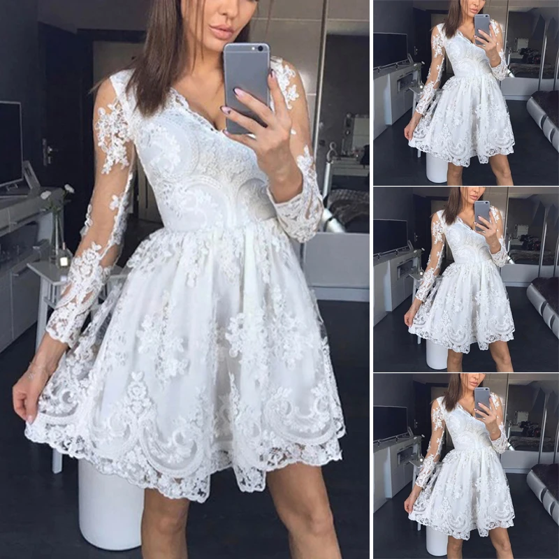 Женское платье женские вечерние кружевное с v-образным вырезом модное