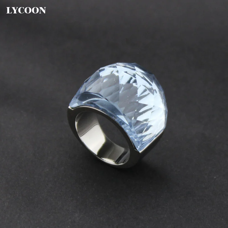 LYCOON 100% нержавеющая сталь 316L не меняющее цвет большое кристаллическое кольцо