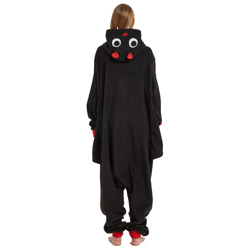 Хэллоуин летучая мышь Кигуруми для женщин зимние пижамы Onesie флис черный взрослый