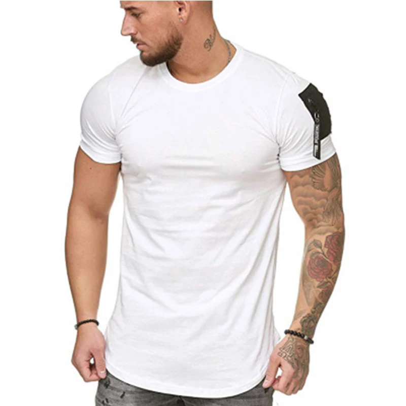 AUDOC men's solid color casual sports short sleeve t-shirt Shoulder arm pocket stitching large size | Мужская одежда