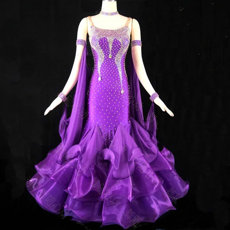 Фиолетовый Международное стандартное бальное гладкое танцевальное платье года соревнование платье стандартное платье для танцев Танго танцы вальса платье - Цвет: Фиолетовый
