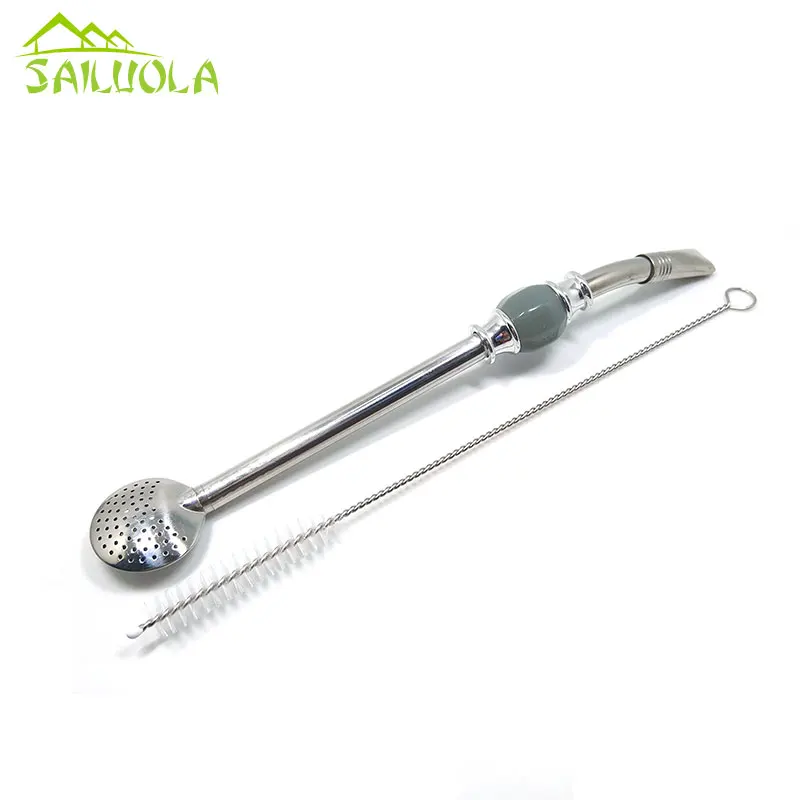 Grey Bead Высокое качество 304 нержавеющая сталь Bombilla соломинки Yerba mate Bombilla фильтр соломинка - Цвет: Grey Bead