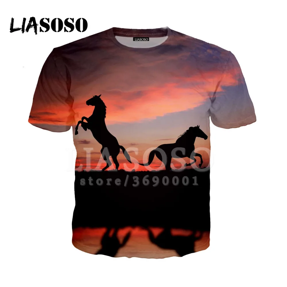 LIASOSO 2018 3D принтом женская и мужская сумасшедшая лошадь животных PatternTshirt летняя