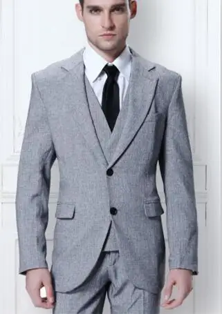 

Grey Tweed Two Button Mens Suits 3 Pieces(Jacket+Pant+Vest+Tie) Wedding Custom Made Prom Masculino Trajes De Hombre Blazer