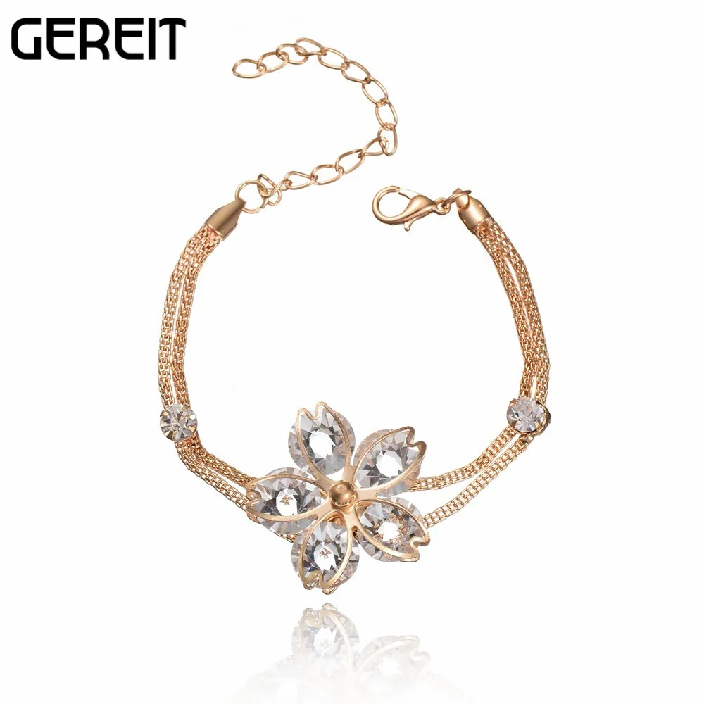 GEREIT Золотые женские Кристальные элегантные очаровательные Цветочные браслеты