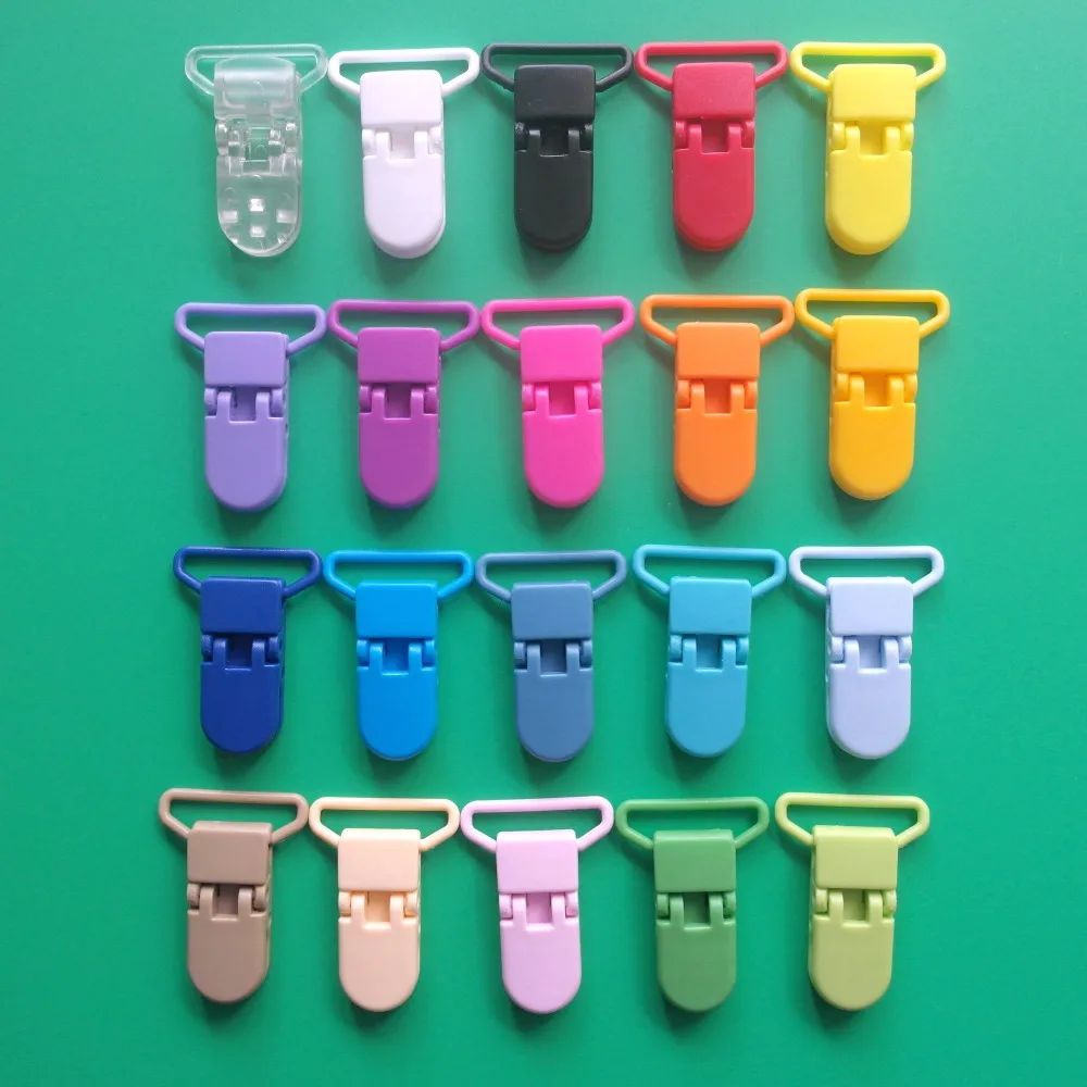 DHL Free Shipping 1000pcs Mix 20 Colors Hot D shape Kam Plastic Pacifier Clip For 25mm Ribbon Clip Dummy Clip Suspender Clip