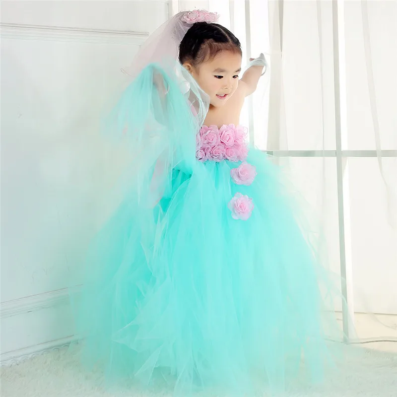 Платье-пачка для девочек ручной работы Тюлевое платье принцессы с мятными