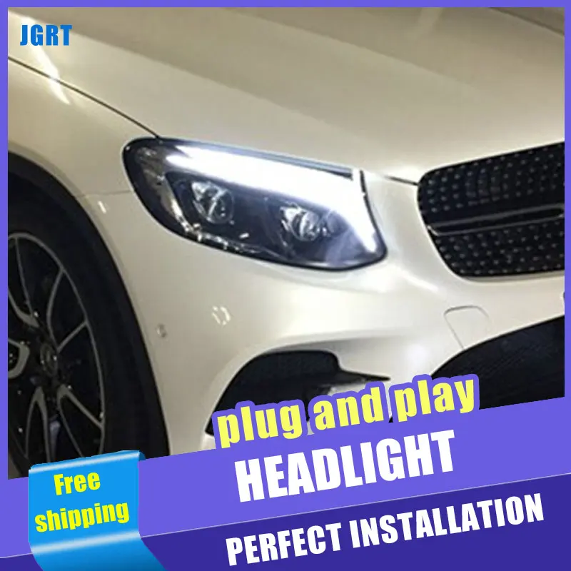 2 шт. автомобиль Стиль светодиодный фары для Benz AMG GLC 2008 2013 налобный фонарь DRL