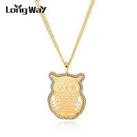 longway cute owl necklaces pendants with austrian crystal gold color chain long necklace summer animal jewelry sne150887103