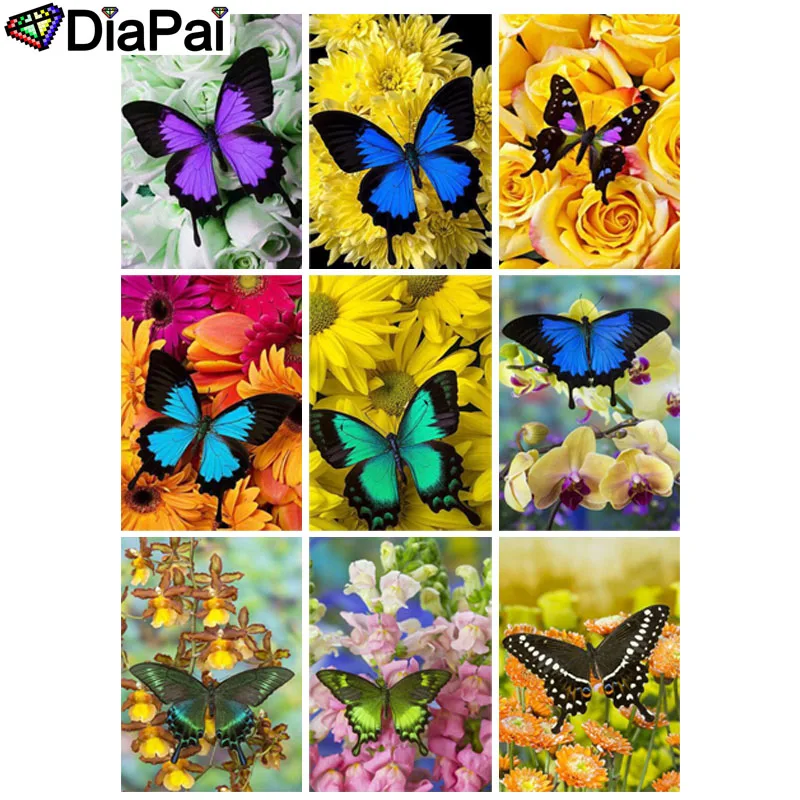 

DIAPAI 5D DIY Diamond Painting 100% Full Square/Round Drill "Rose flower butterfly" 3D Embroidery Cross Stitch Home Decor