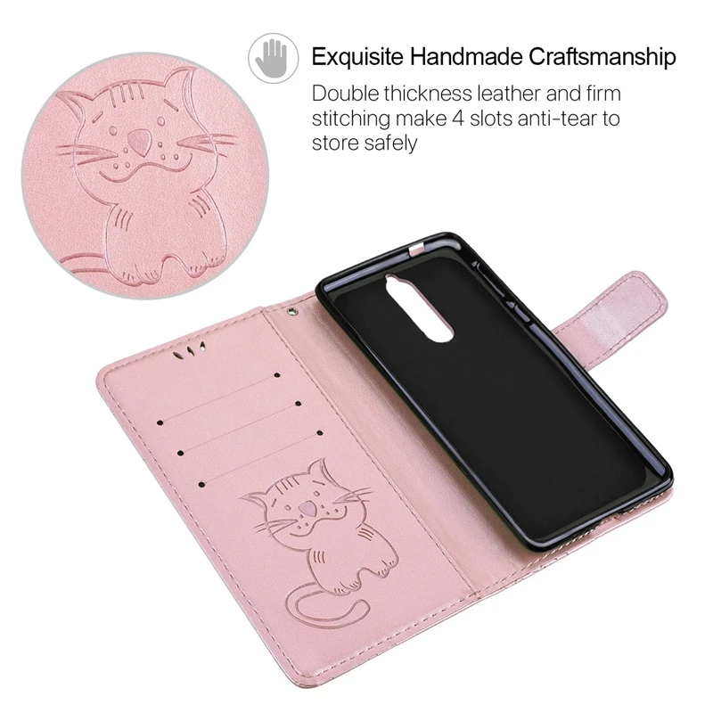 GrandEver Luxury Flip Leather For Nokia 8 Cover Soft TPU Lanyard Enhanced Protection Cat Exquisite Handmade Butterfly Coque | Мобильные
