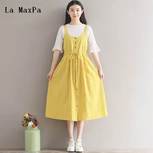 Mori Girl/летнее милое женское платье без рукавов однотонное на бретельках Femininos Vestido