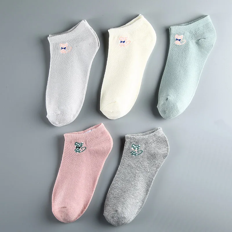 5 пар/лот хлопковые носки Женские однотонные тапочки летние женские забавные