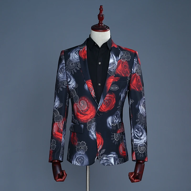 Мужские костюмы из 2 предметов с розовым цветочным принтом на одной пуговице