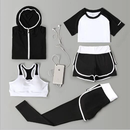 color6(5pcs set) Xiaying улыбка Для женщин дышащие 12 Цвет Спорт бег комплект Yoga Summer быстросохнущая тренажерный зал Фитнес Йога набор тренировки спортивной костюм - Цвет: color6(5pcs set)