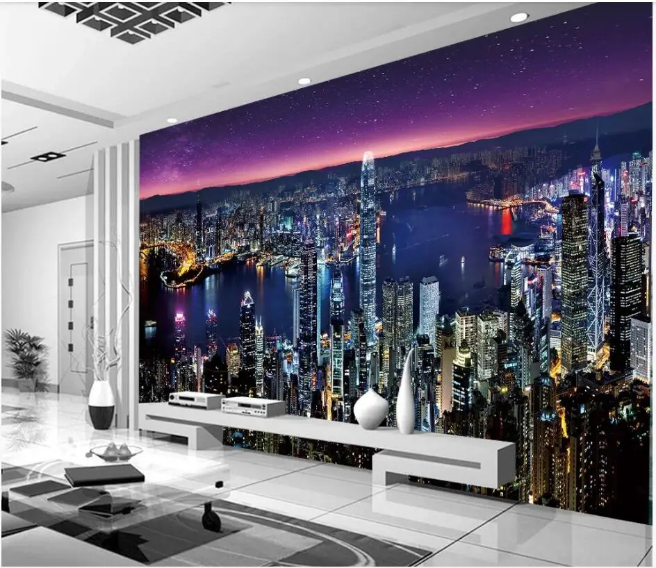 3d обои на заказ фотообои с изображением ночного города Современная архитектура