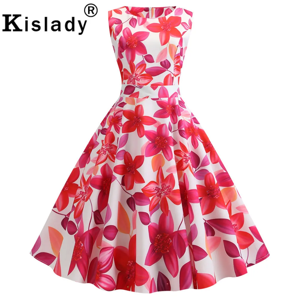 50s 60s Summer Women's Floral Print Vintage Dress Butterfly Sleeveless OL Swing Party Sexy Hepburn Beach Vestidos | Женская одежда