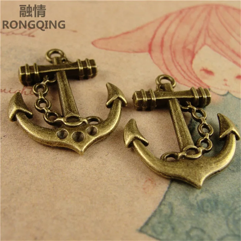 

Подвеска RONGQING 50 шт./упак. DIY для изготовления украшений, морские Подвески, корабль аксессуары в форме якоря 2019