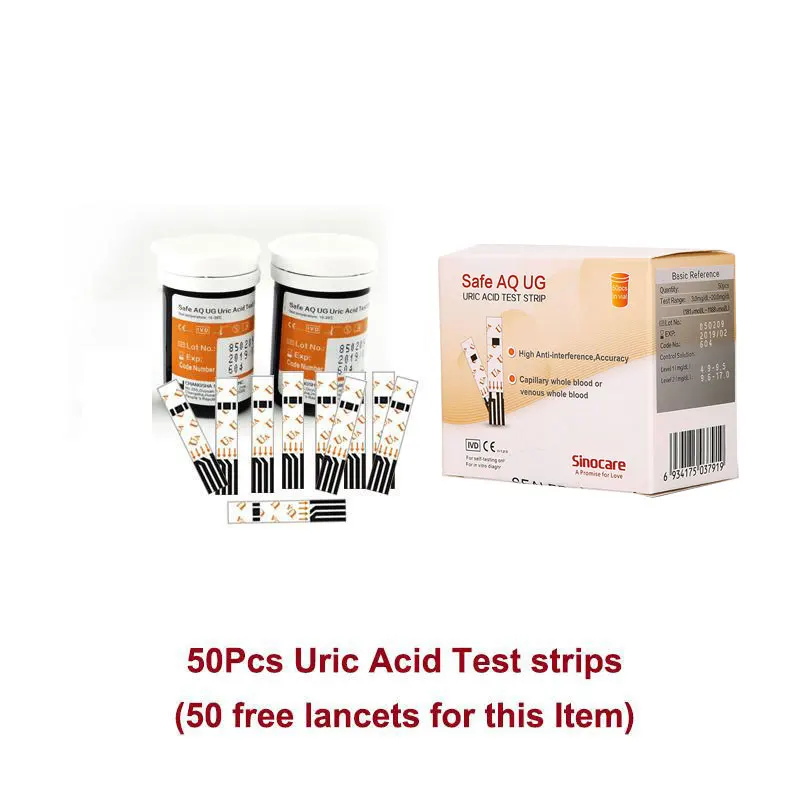 50PCS Uric Strips SINOCARE 3C CE безопасный AQ UG мочевой кислоты крови и глюкометр в крови+ U поездки G поездки быстрое использование и тестирование для подагры пациентов - Цвет: 50PCS Uric Strips