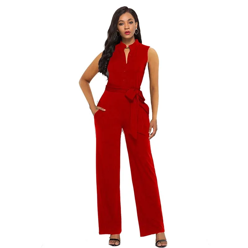 

2020 new spring summer women jumpsuits youth fashion sexy plus size commuter sleeveless system band solid color jumpsuit women