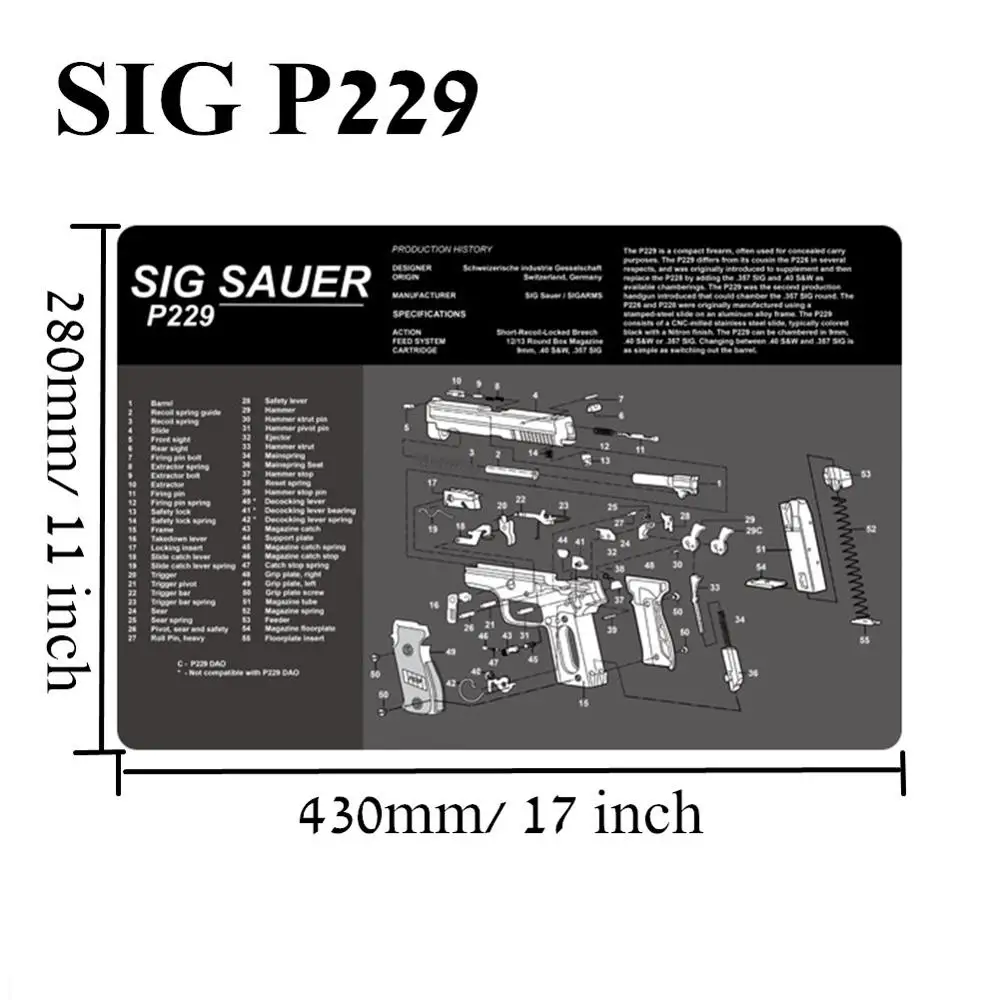 SIG P229 Большой чистящий коврик для ружья AR15 AK47 Glock 1911 SIG винтовка пистолет оружейный оружейник разборка ремонт набор инструментов для сборки скамьи колодки - Цвет: SIG P229