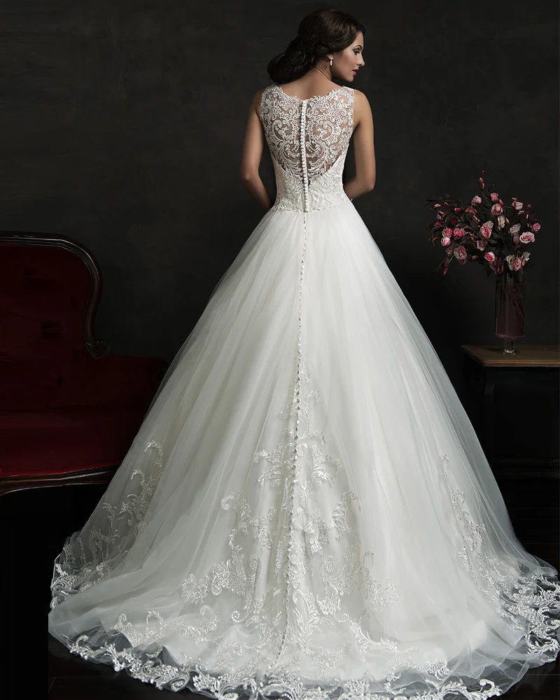 Роскошный Бальное платье Длинные Свадебные Платья 2016 Новый Vestido Де Novia Scoop Шеи