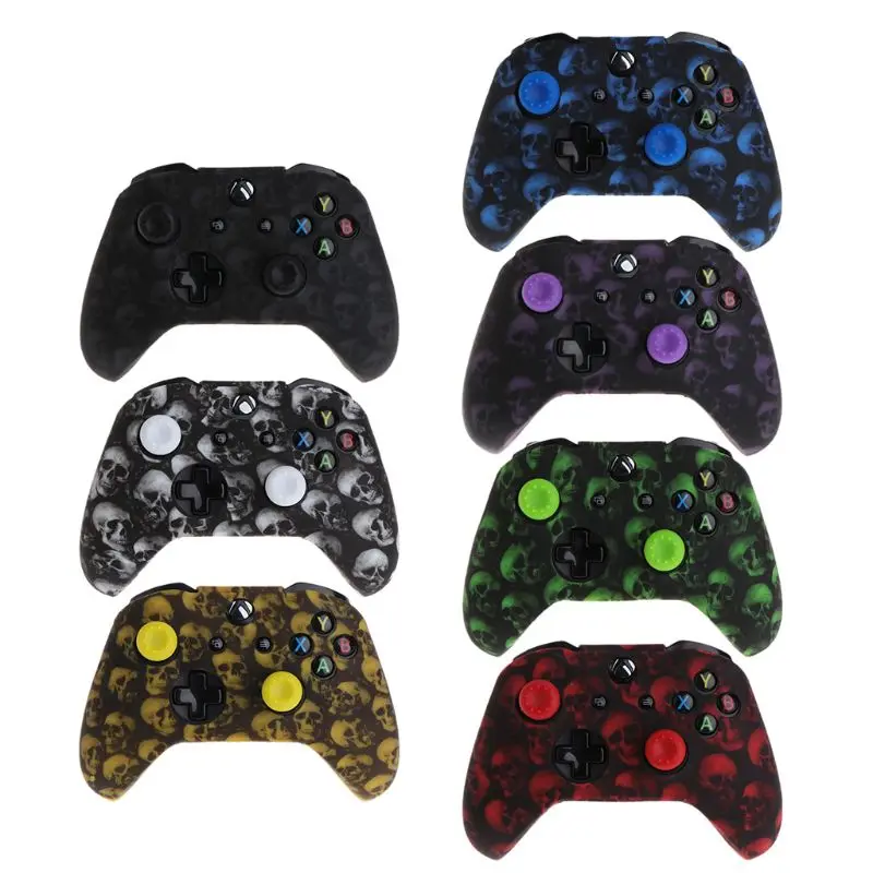 Силиконовая основа с рисунком черепа + 2 колпачка для джойстика контроллера XBox One X