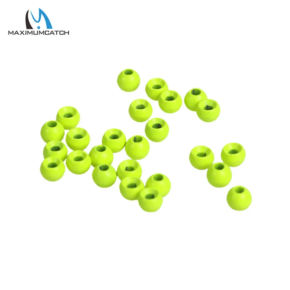 Fluo Yellow Maximumcatch 25 шт./лот, 2,0-4,6 мм, вольфрамовые бусины для завязывания мушек, круглый шар с головой Нимфы, материал для завязывания мушек, 18 разных цветов - Цвет: Fluo Yellow
