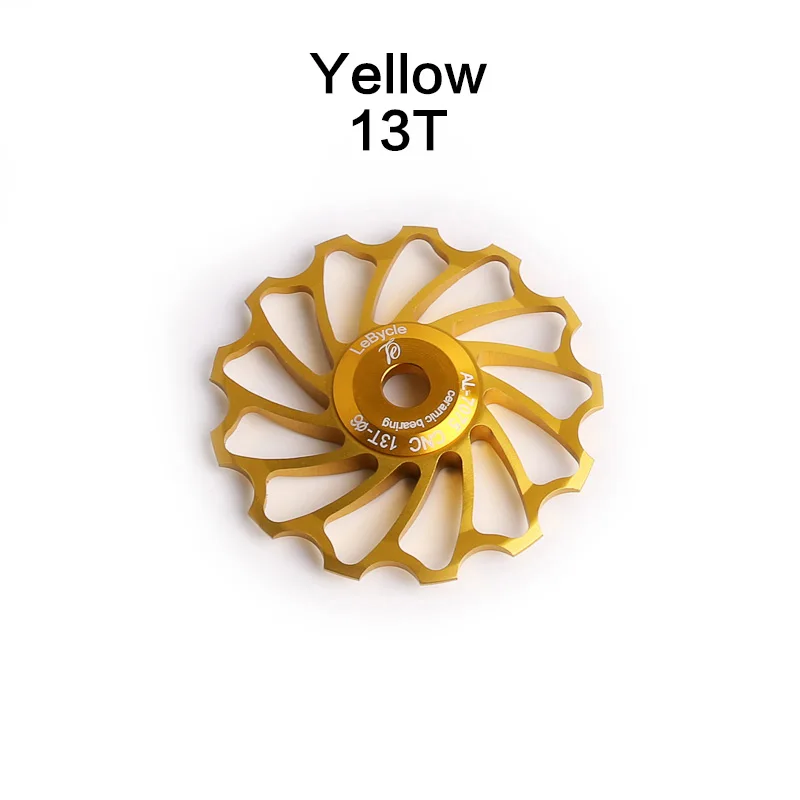 13T-yellow LeBycle 11T 13T 15T MTB задний переключатель Jockey колесный керамический подшипник шкив AL7075 CNC направляющий ролик для дорожного велосипеда 4 мм 5 мм 6 - Цвет: 13T-yellow