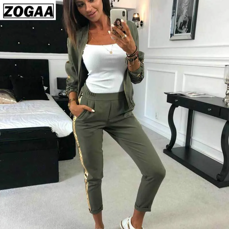 Женский спортивный костюм ZOGAA повседневный комплект из 2 предметов топ и штаны с